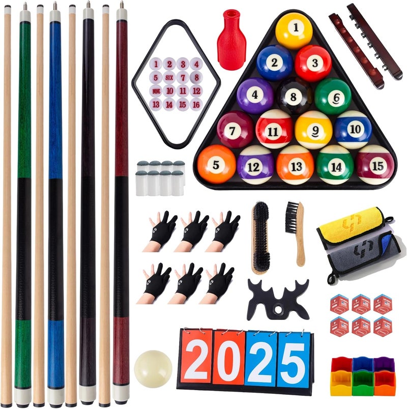 HEYBALL Billiards Accessory Kit – Pool Cue Sticks, Balls, Triangle Rack, Chalk, Brushes, Gloves & Manual Scoreboard – All-in-One Kit for Home Game Room - Image 1